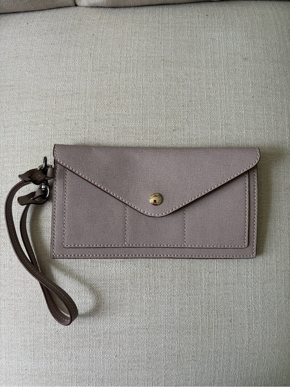Dooney & Bourke Taupe Envelope Wristlet Wallet with Gold Snap